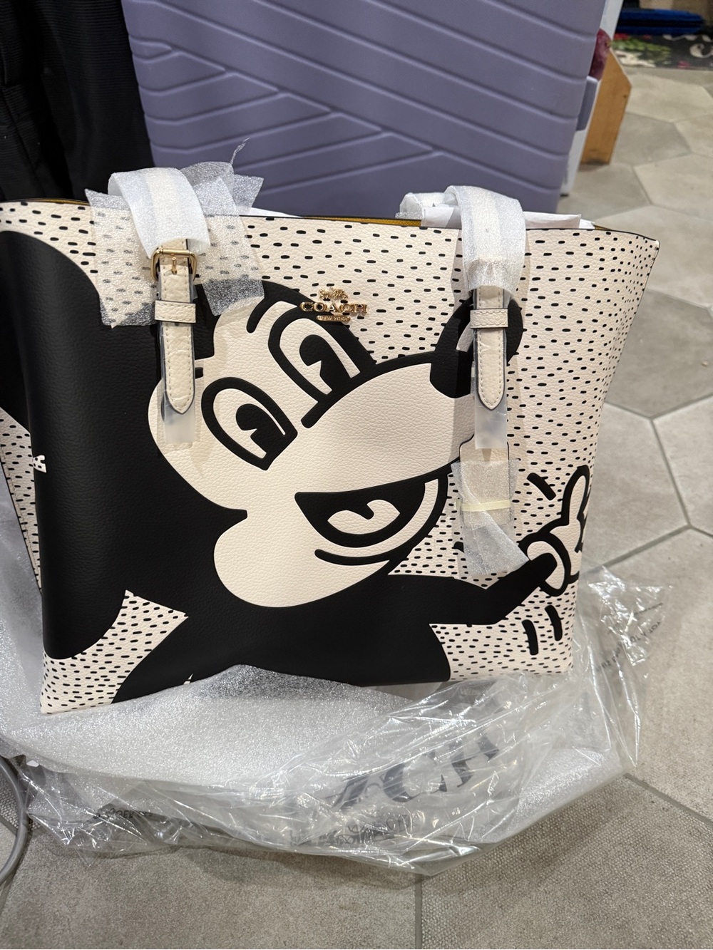 Coach Black & White Cartoon Graphic Tote